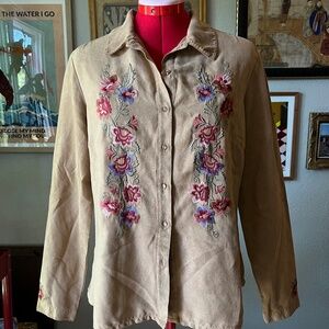 Wrangler Women's Floral Embroidered Suede-like Blouse
